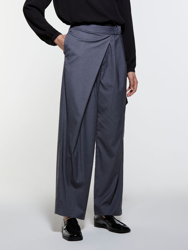 Gray sarong trousers - women's palazzo trousers - Dark Gray | Sisley image number 3